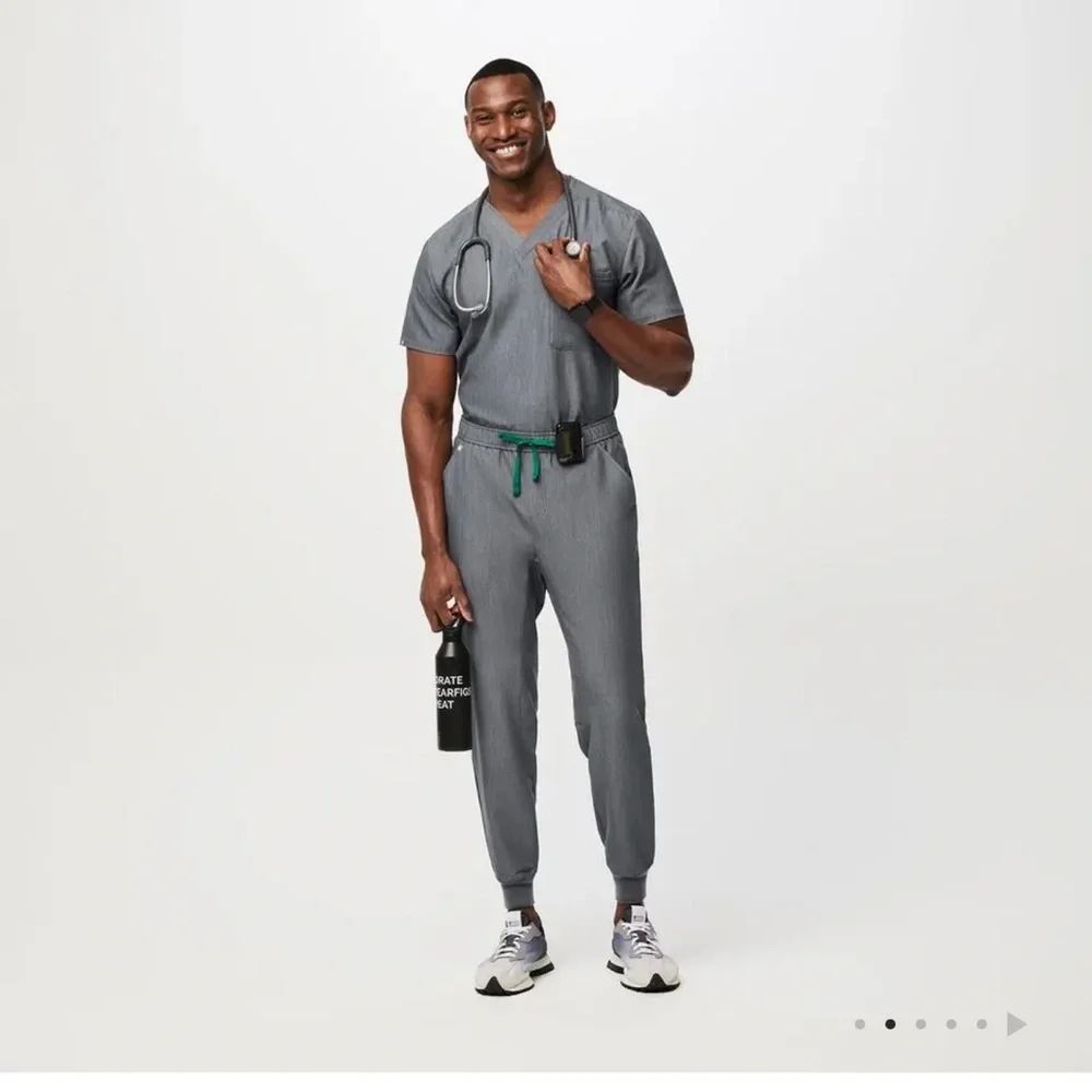 Figs Tansen Gray scrub Jogger Pants with Green Drawstring size MT
